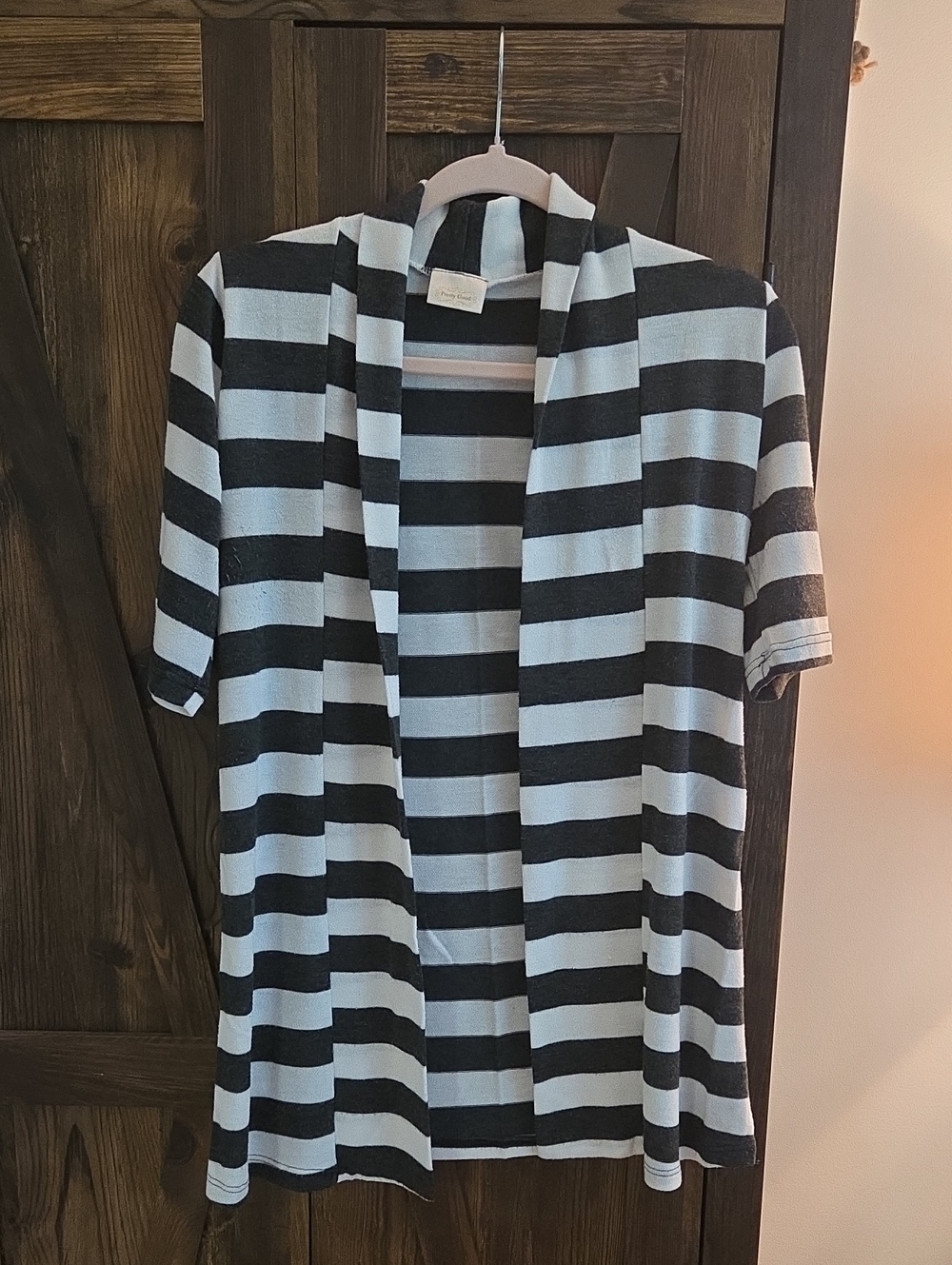 Pretty Good Grey and White Striped Open-Front Cardigan